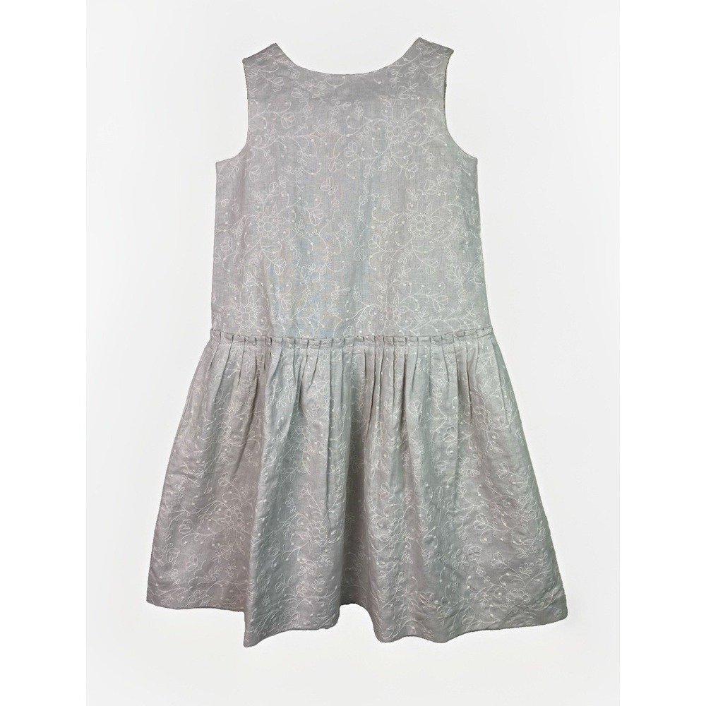 Tea Girls 6 Pale Gray Floral Embroidered Cotton Linen Blend Tank Dress